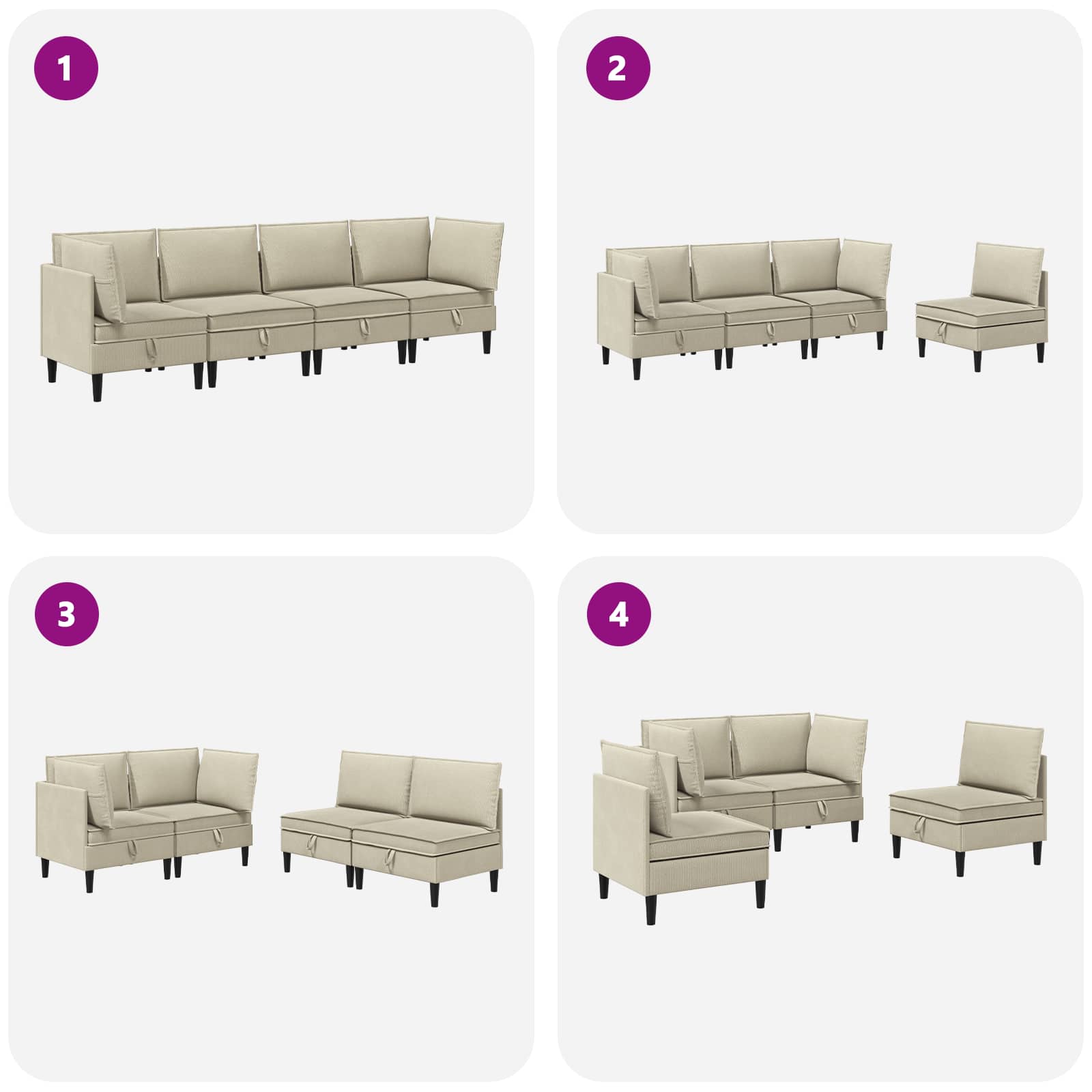 vidaXL Zestaw mebli do salonu 4 pcs piaskowy tkanina
