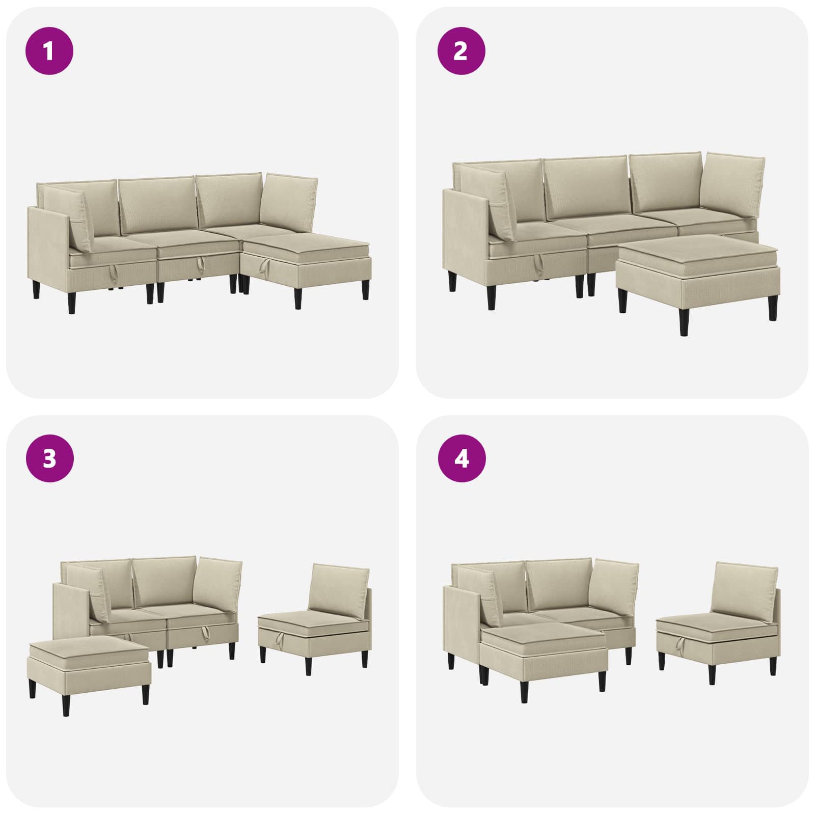 vidaXL Zestaw mebli do salonu 4 pcs piaskowy tkanina