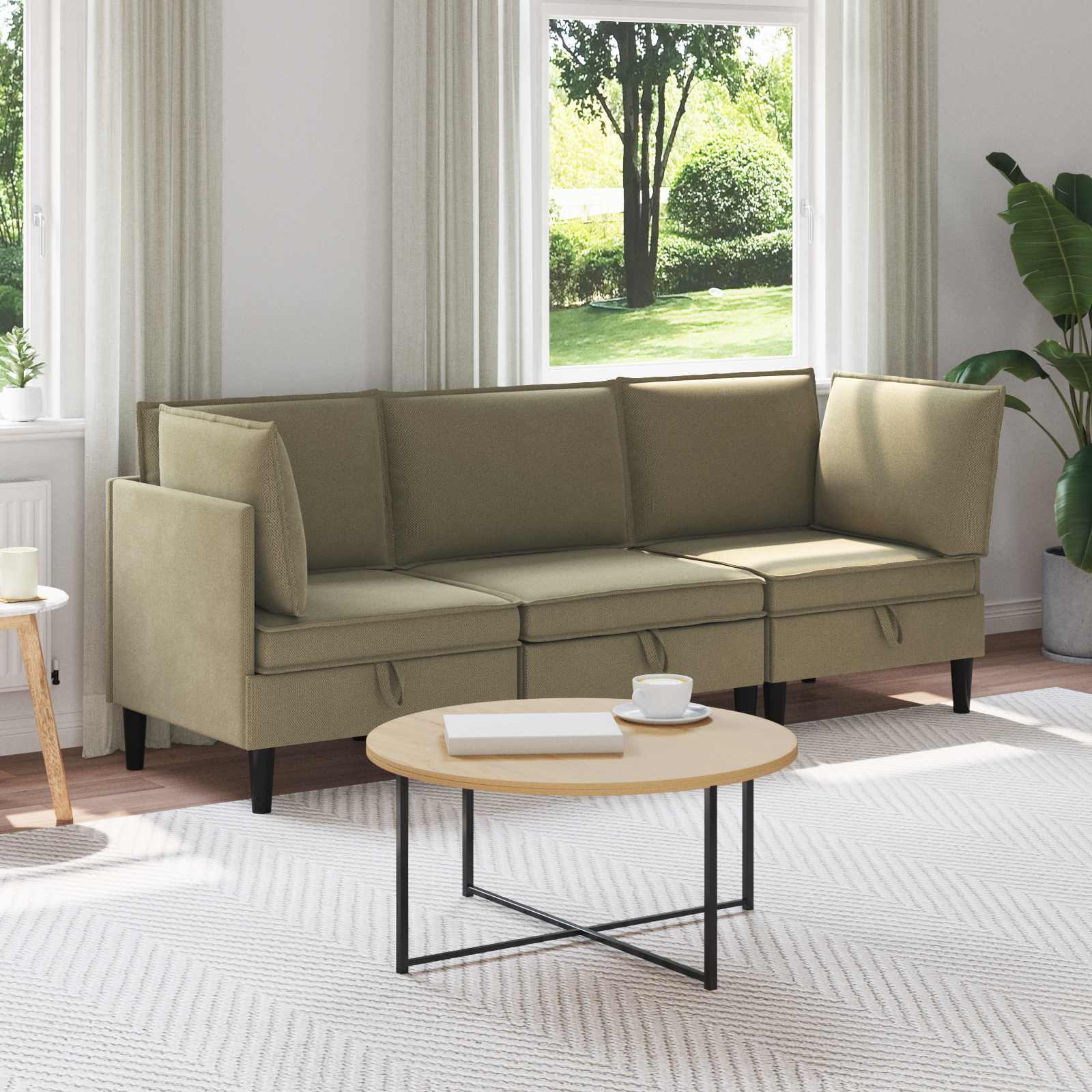 vidaXL Zestaw mebli do salonu 3 pcs Khaki tkanina