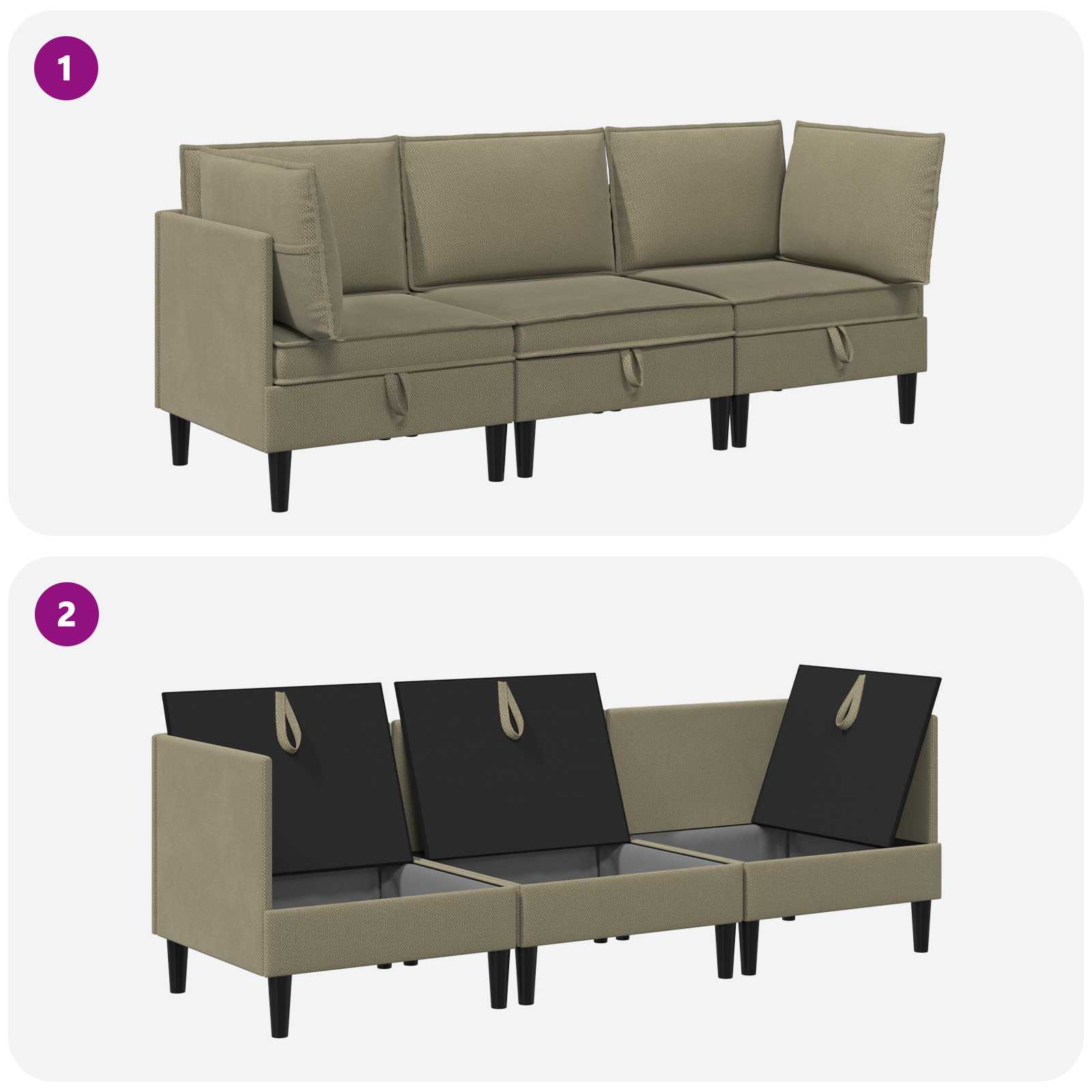 vidaXL Zestaw mebli do salonu 3 pcs Khaki tkanina