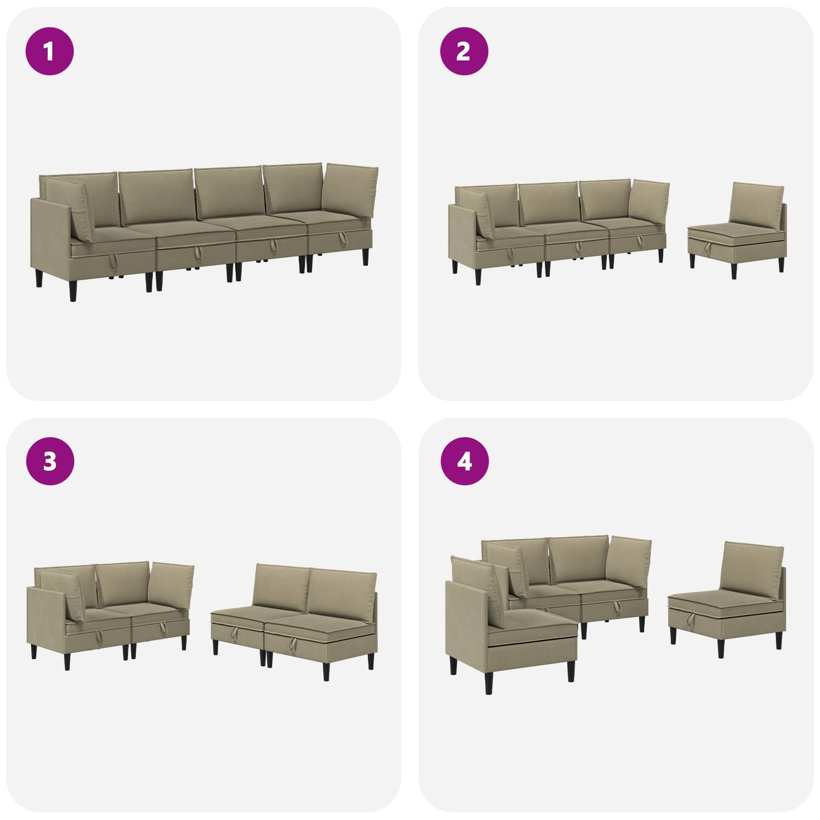 vidaXL Zestaw mebli do salonu 4 pcs Khaki tkanina