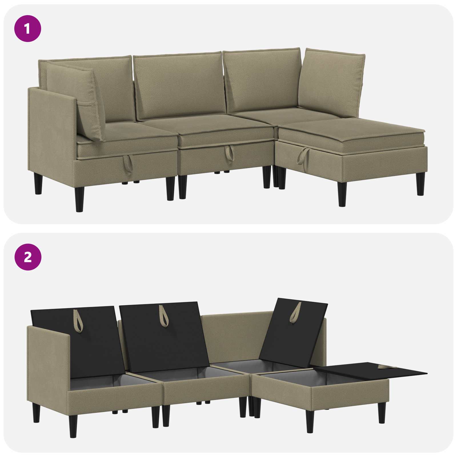 vidaXL Zestaw mebli do salonu 4 pcs Khaki tkanina