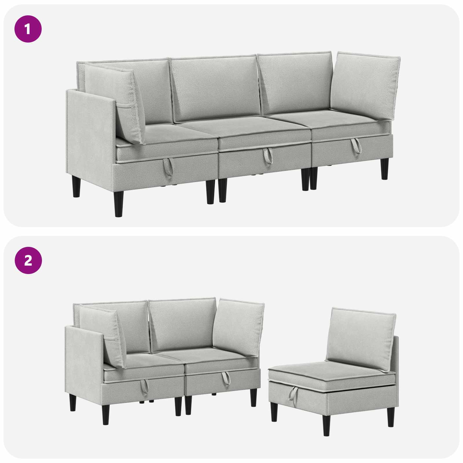 vidaXL Zestaw mebli do salonu 3 pcs jasnoszary tkanina