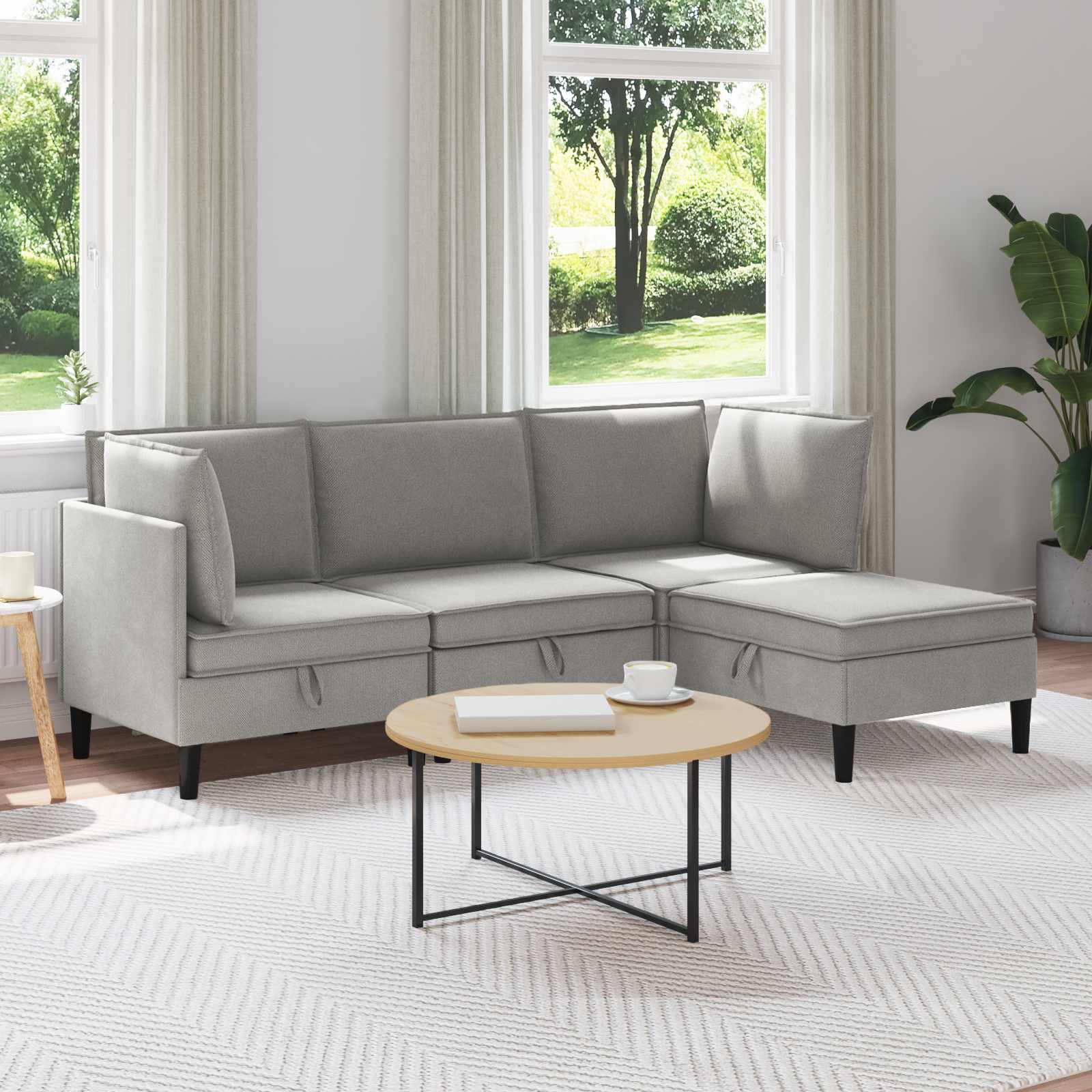 vidaXL Zestaw mebli do salonu 4 pcs jasnoszary tkanina