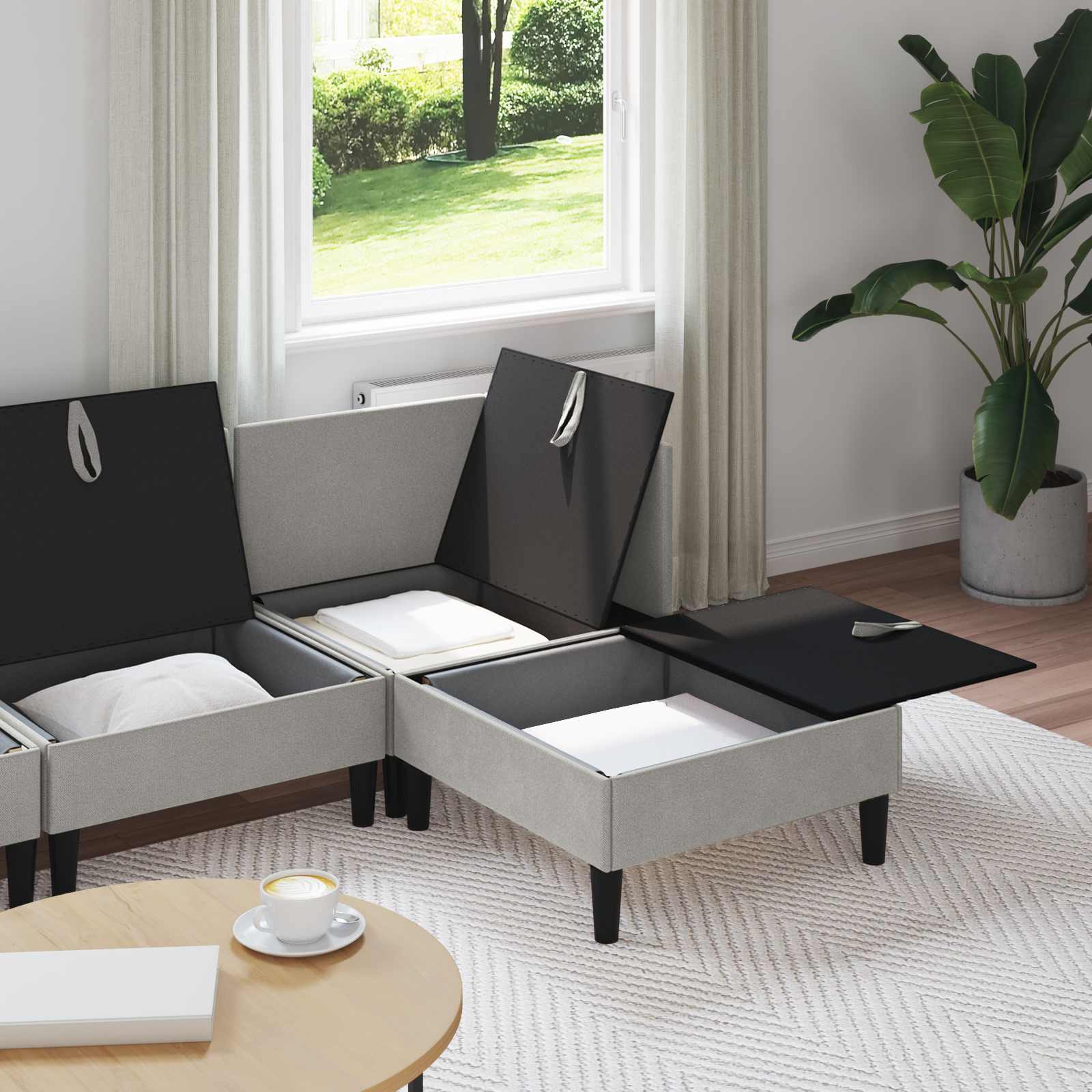 vidaXL Zestaw mebli do salonu 4 pcs jasnoszary tkanina