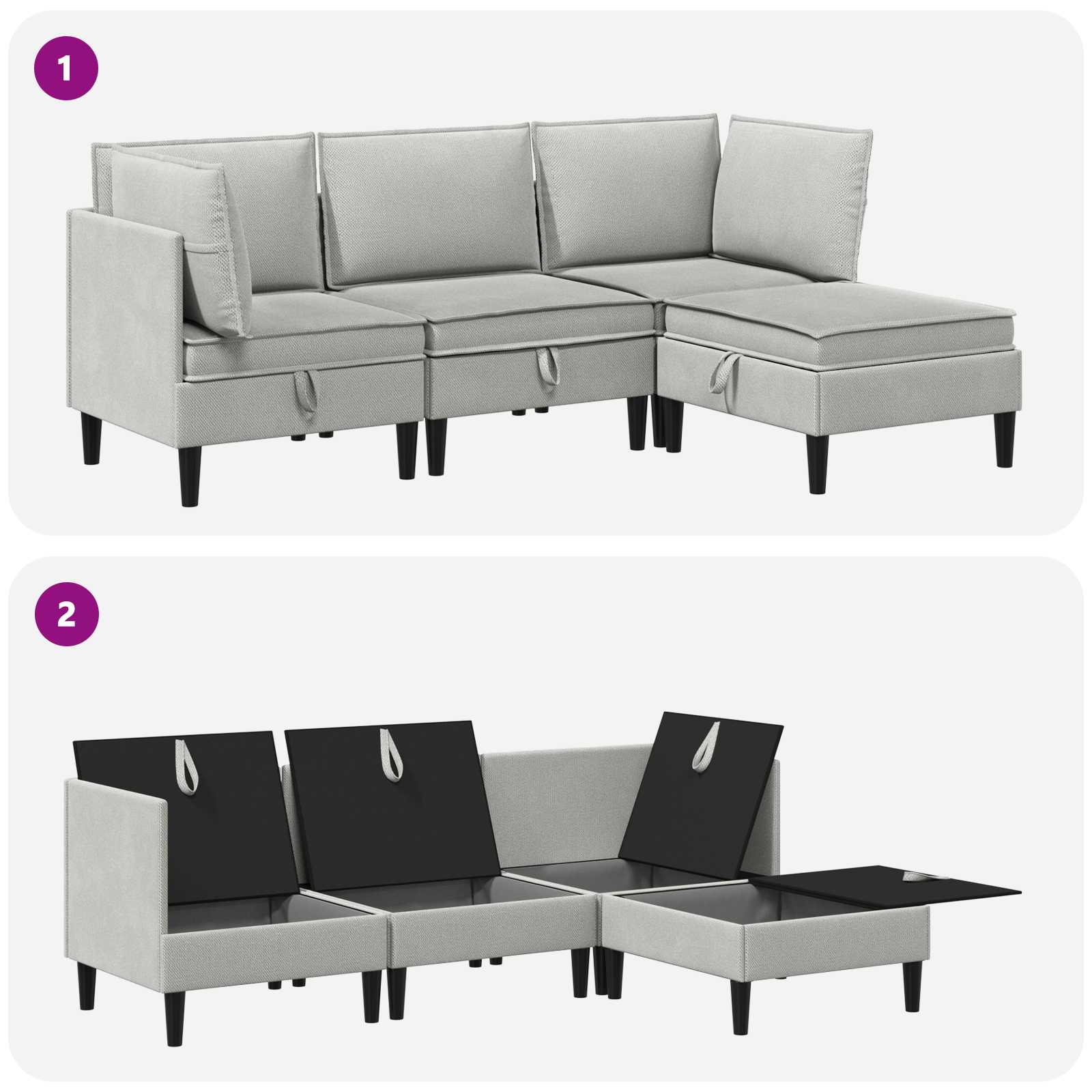 vidaXL Zestaw mebli do salonu 4 pcs jasnoszary tkanina