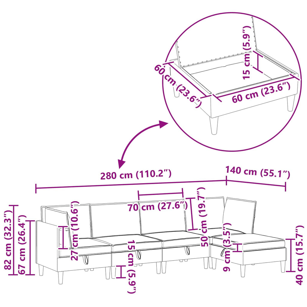 vidaXL Zestaw mebli do salonu 5 pcs jasnoszary tkanina