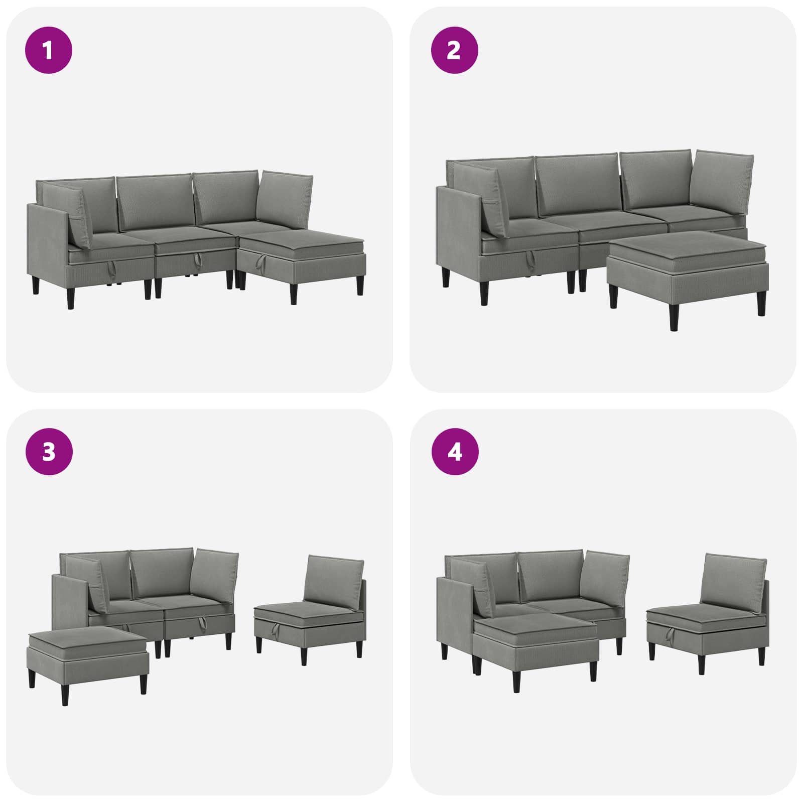 vidaXL Zestaw mebli do salonu 4 pcs ciemnoszary tkanina