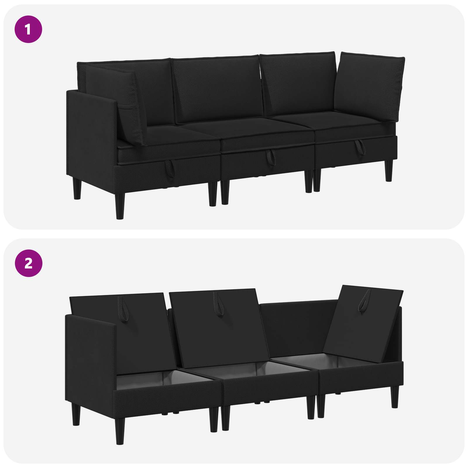 vidaXL Zestaw mebli do salonu 3 pcs Czarny tkanina