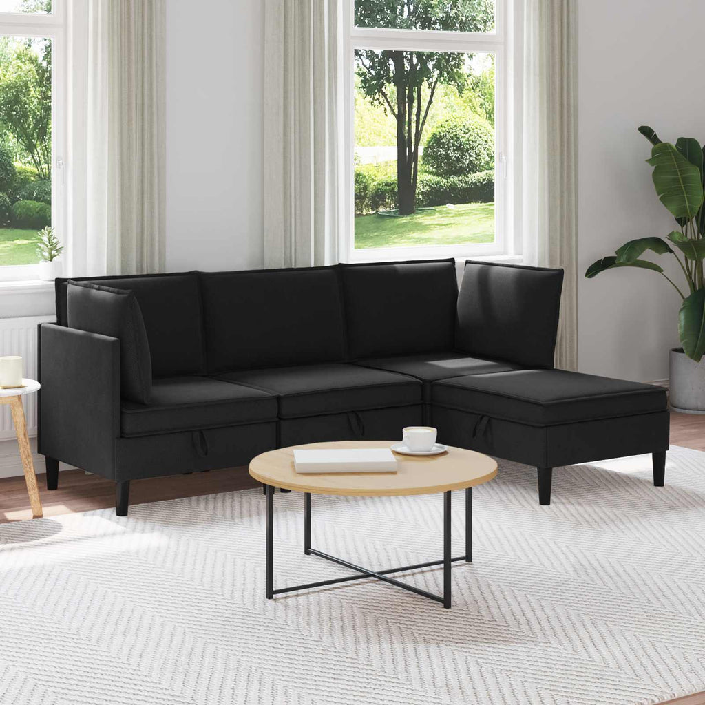 vidaXL Zestaw mebli do salonu 4 pcs Czarny tkanina