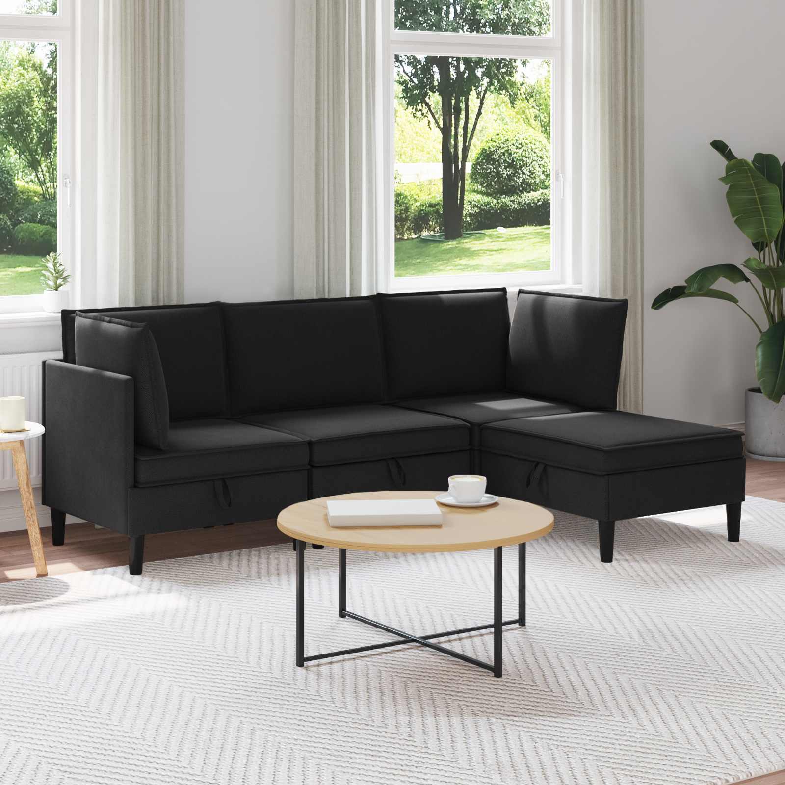 vidaXL Zestaw mebli do salonu 4 pcs Czarny tkanina