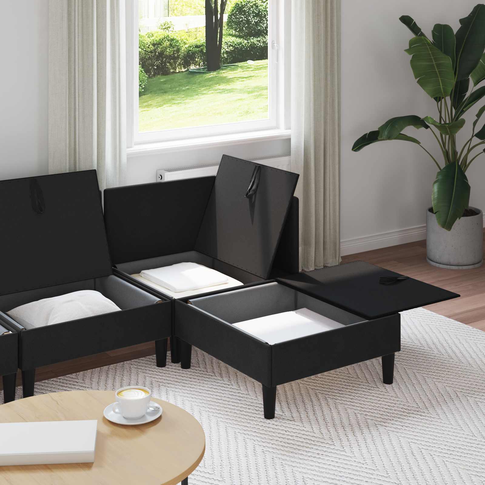 vidaXL Zestaw mebli do salonu 4 pcs Czarny tkanina