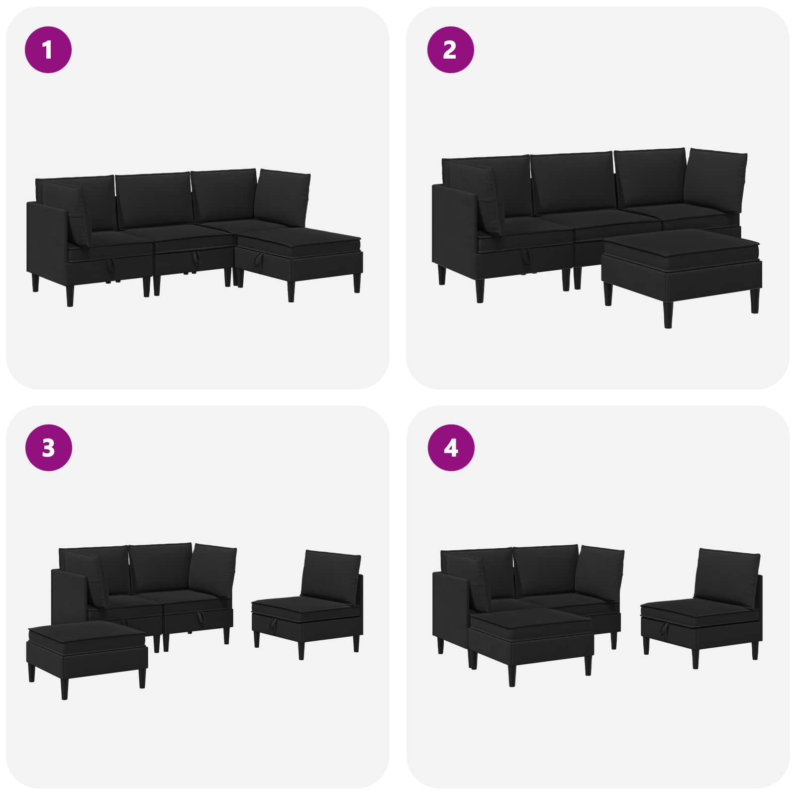 vidaXL Zestaw mebli do salonu 4 pcs Czarny tkanina