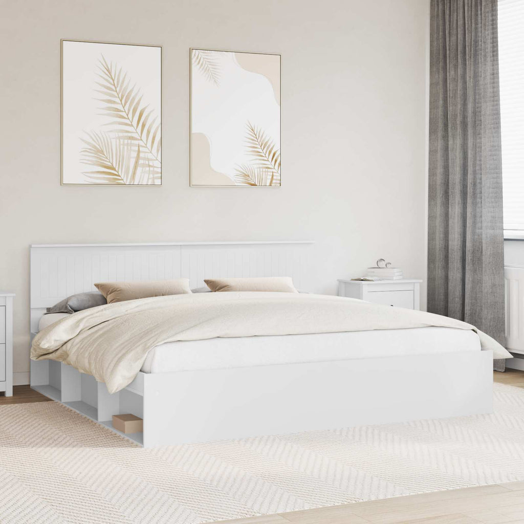 vidaXL Ramka łóżka Z zagłówkiem Biały 200 x 200 cm Lite drewno sosnowe