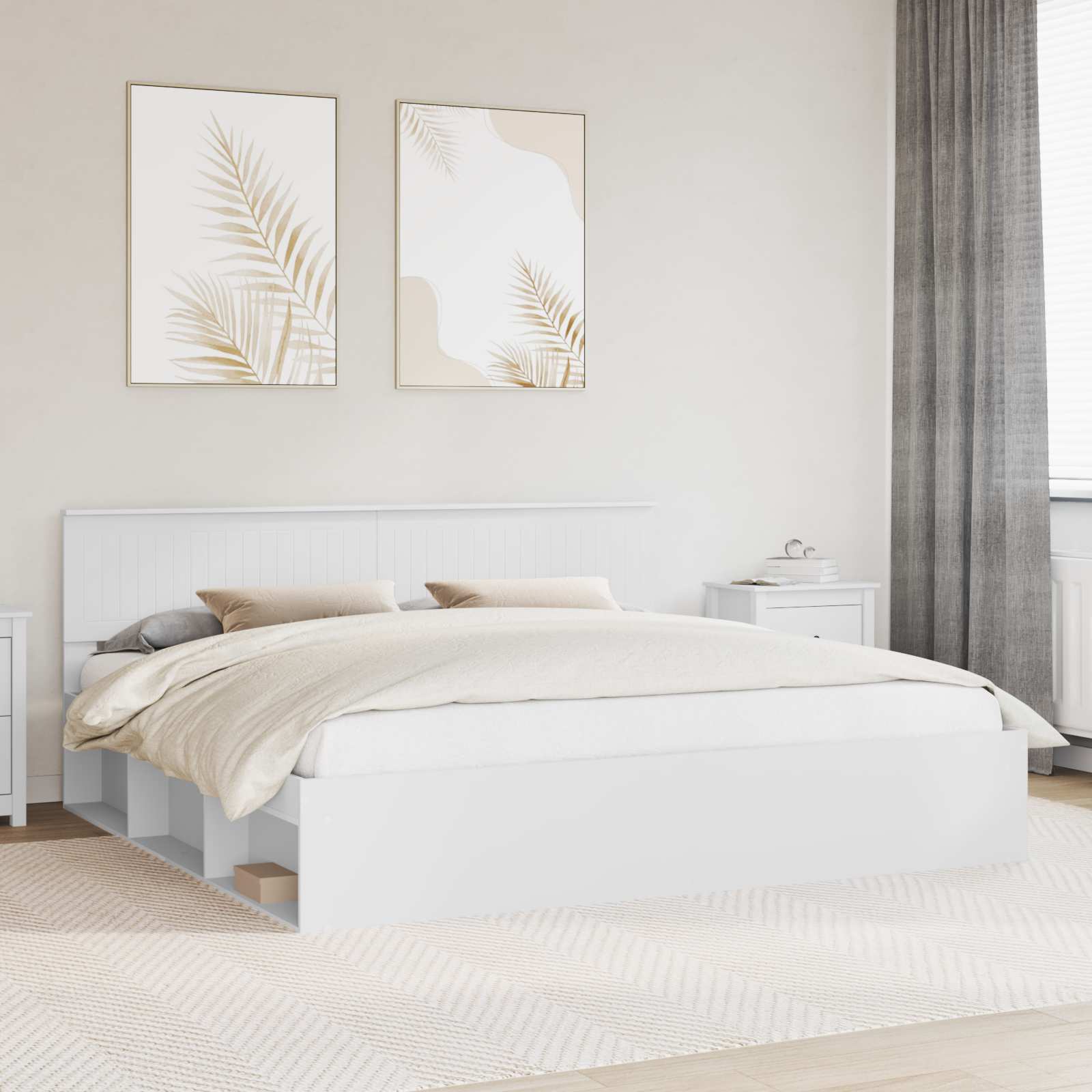 vidaXL Ramka łóżka Z zagłówkiem Biały 200 x 200 cm Lite drewno sosnowe