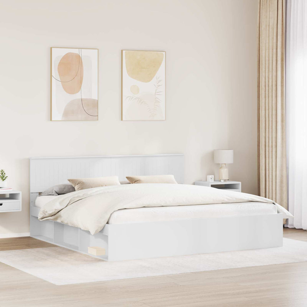vidaXL Ramka łóżka Z zagłówkiem Biały 200 x 200 cm Lite drewno sosnowe