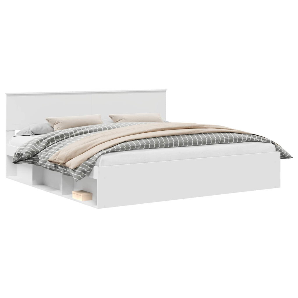 vidaXL Ramka łóżka Z zagłówkiem Biały 200 x 200 cm Lite drewno sosnowe