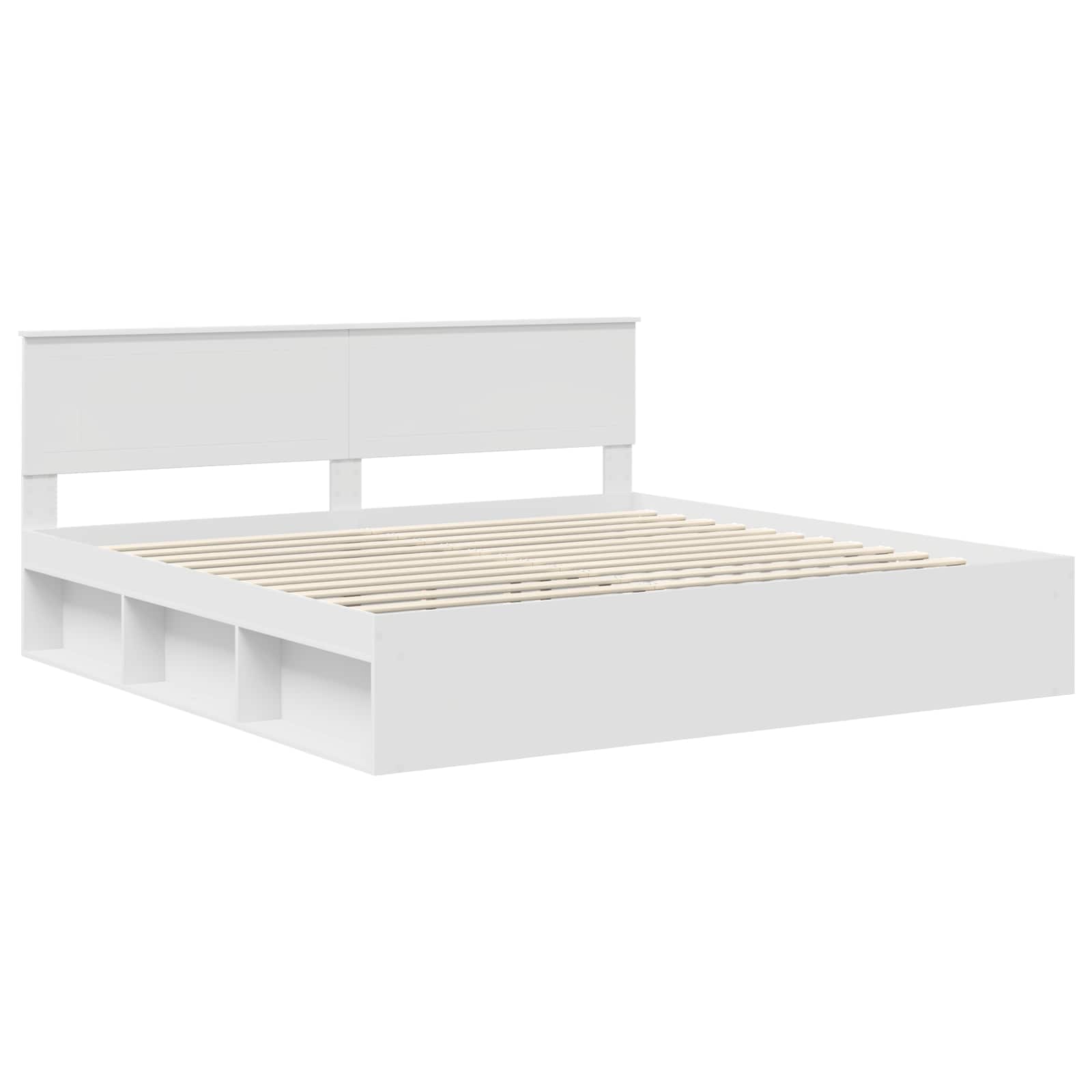vidaXL Ramka łóżka Z zagłówkiem Biały 200 x 200 cm Lite drewno sosnowe