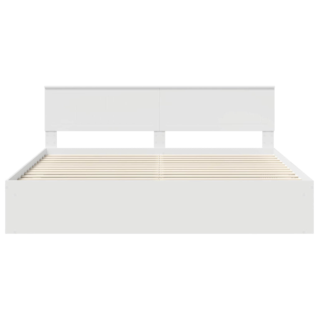 vidaXL Ramka łóżka Z zagłówkiem Biały 200 x 200 cm Lite drewno sosnowe