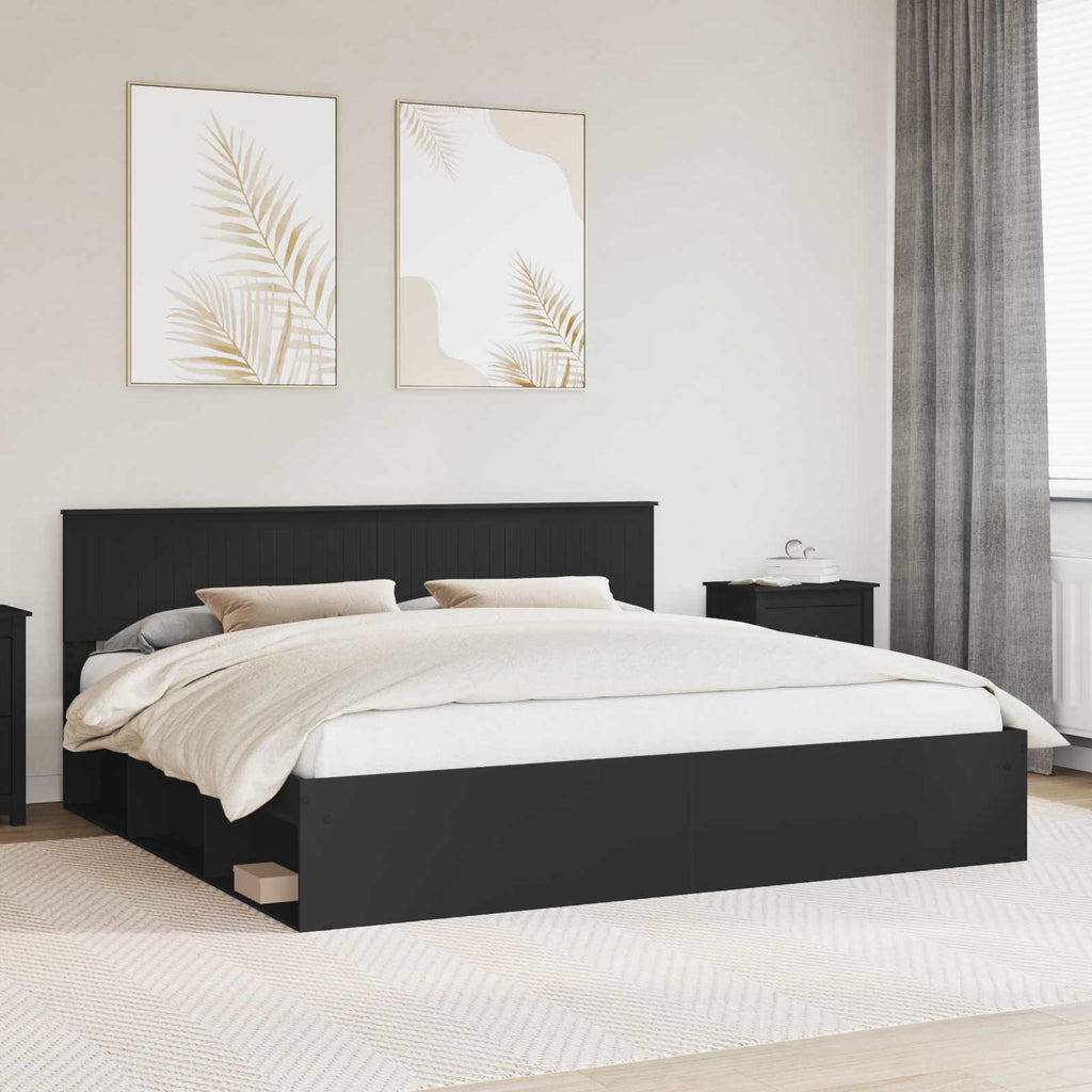 vidaXL Ramka łóżka Czarny 200 x 200 cm Lite drewno sosnowe
