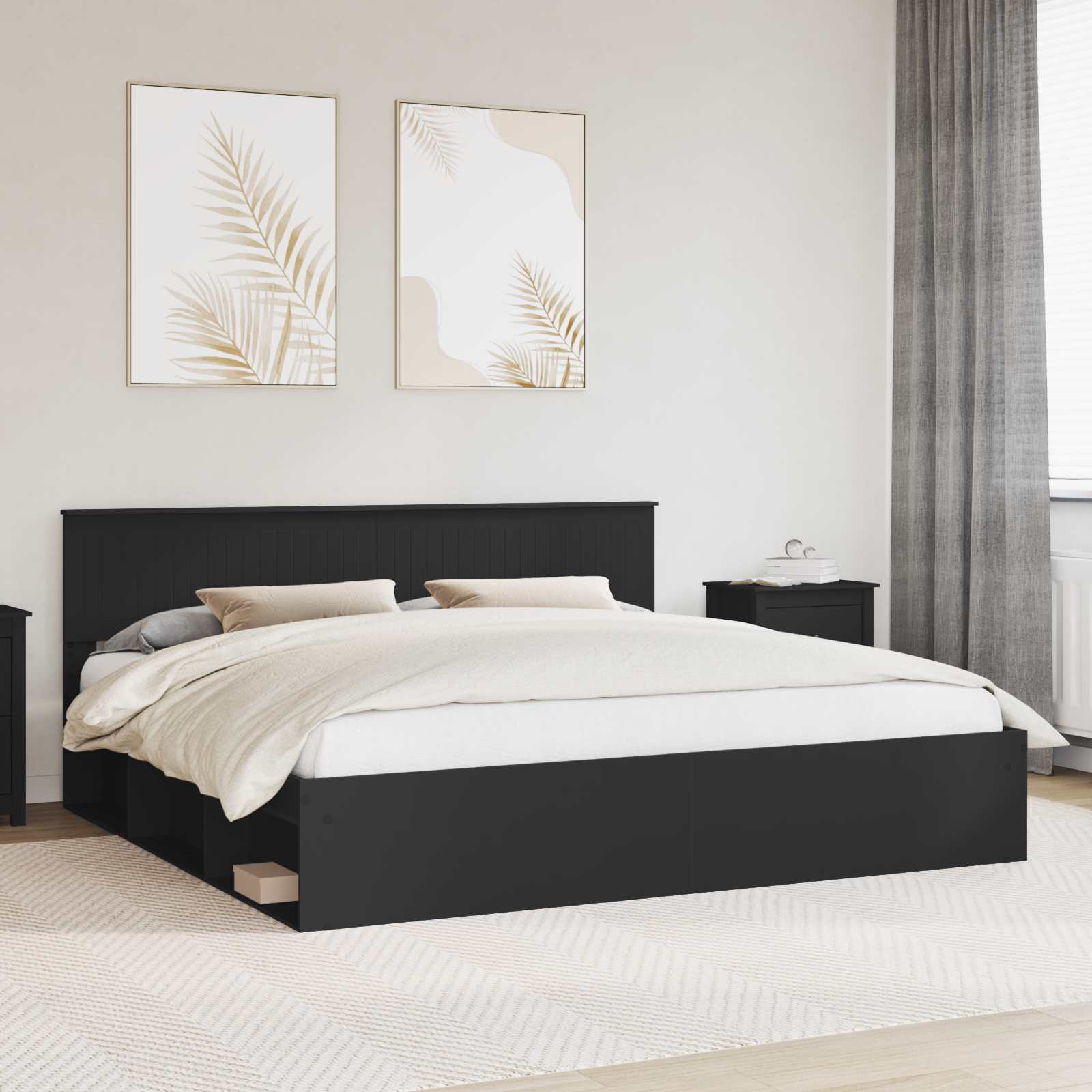 vidaXL Ramka łóżka Czarny 200 x 200 cm Lite drewno sosnowe