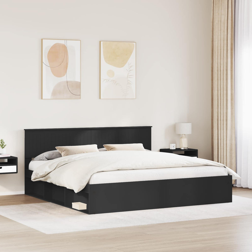 vidaXL Ramka łóżka Czarny 200 x 200 cm Lite drewno sosnowe