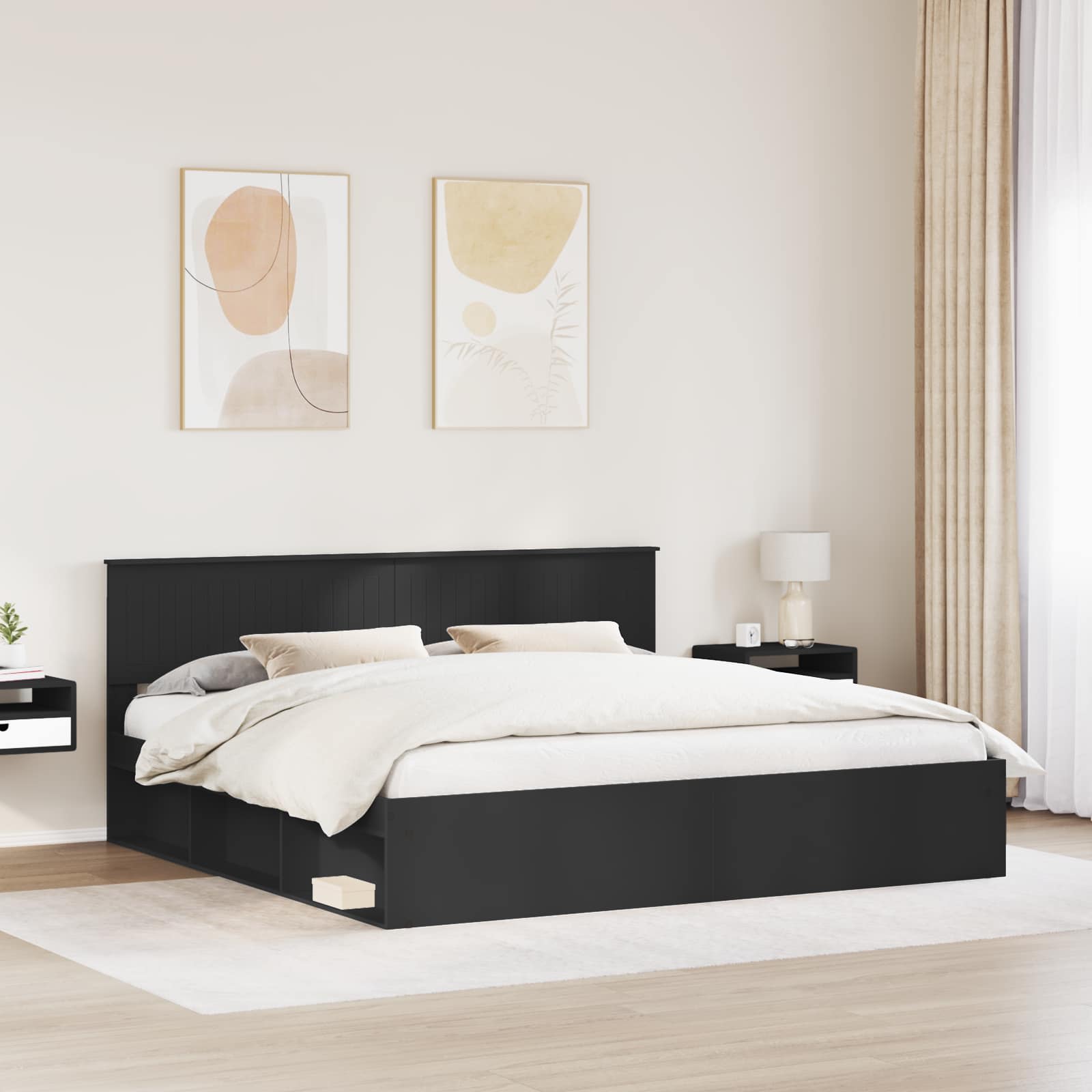 vidaXL Ramka łóżka Czarny 200 x 200 cm Lite drewno sosnowe