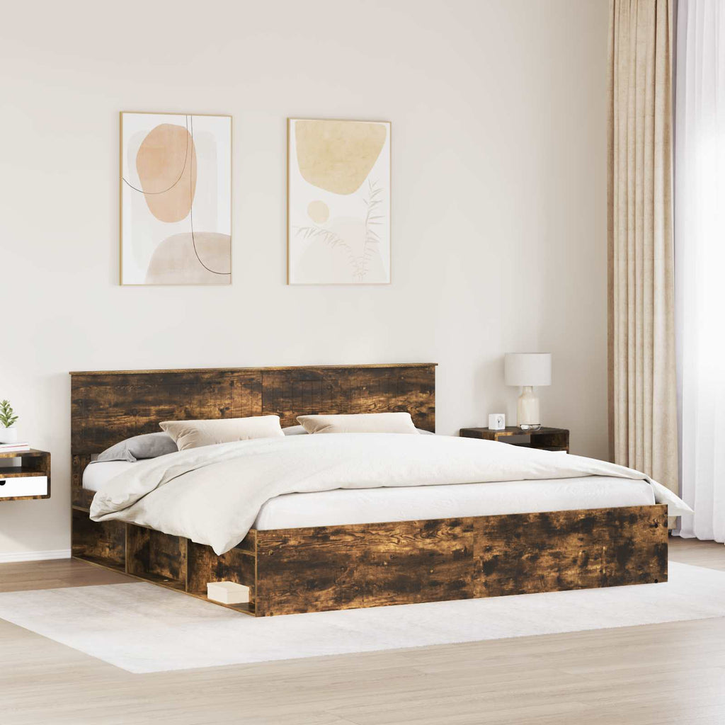 vidaXL Ramka łóżka Dąb wędzony 200 x 200 cm Lite drewno sosnowe