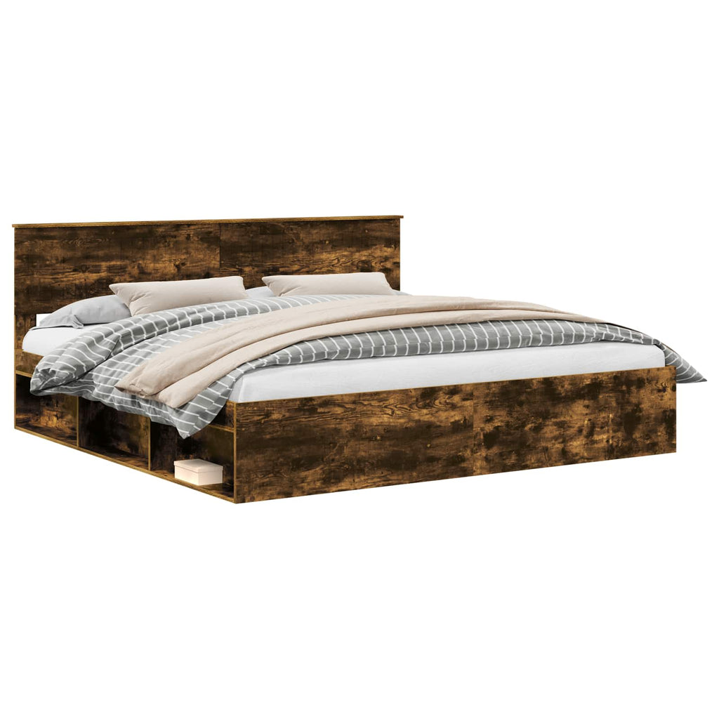 vidaXL Ramka łóżka Dąb wędzony 200 x 200 cm Lite drewno sosnowe