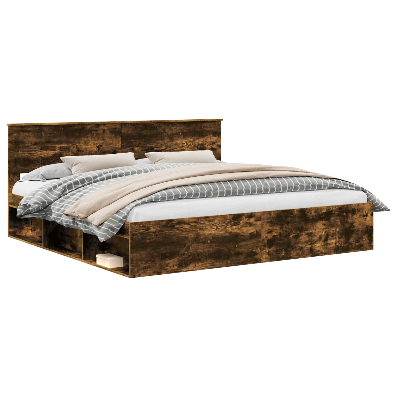vidaXL Ramka łóżka Dąb wędzony 200 x 200 cm Lite drewno sosnowe