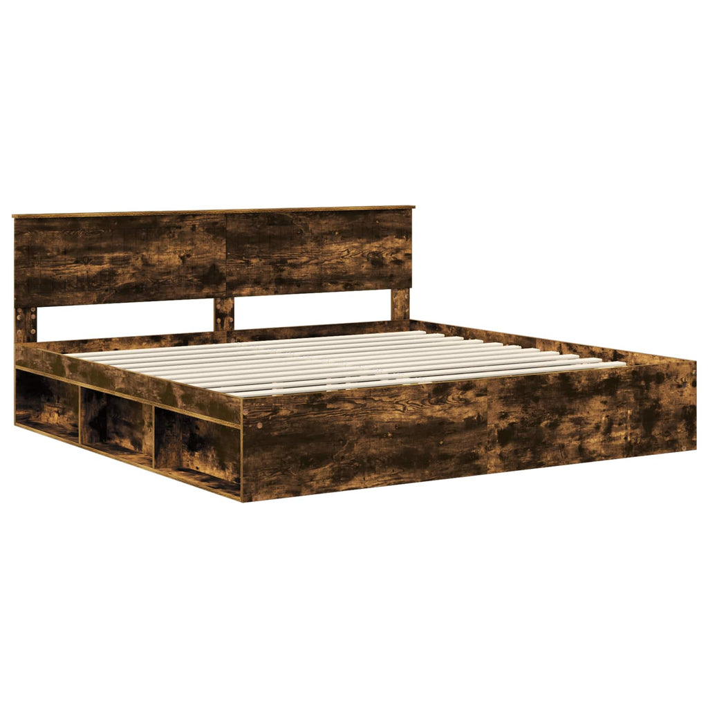 vidaXL Ramka łóżka Dąb wędzony 200 x 200 cm Lite drewno sosnowe