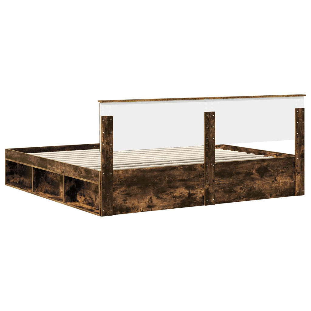 vidaXL Ramka łóżka Dąb wędzony 200 x 200 cm Lite drewno sosnowe