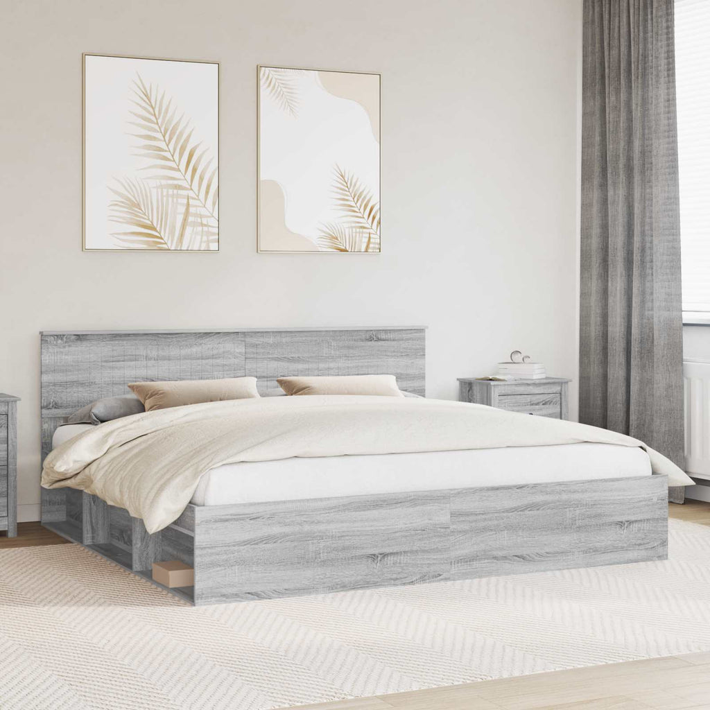 vidaXL Ramka łóżka Szary Sonoma 200 x 200 cm Lite drewno sosnowe
