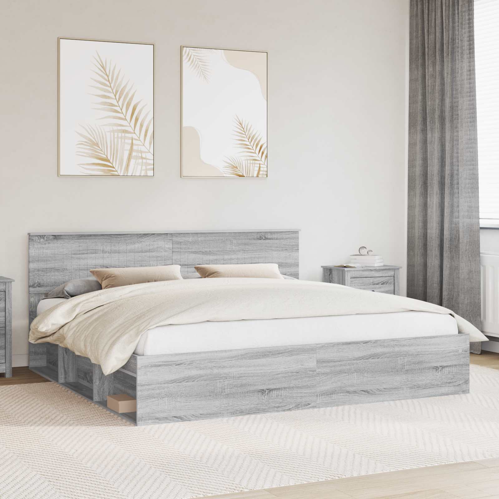 vidaXL Ramka łóżka Szary Sonoma 200 x 200 cm Lite drewno sosnowe