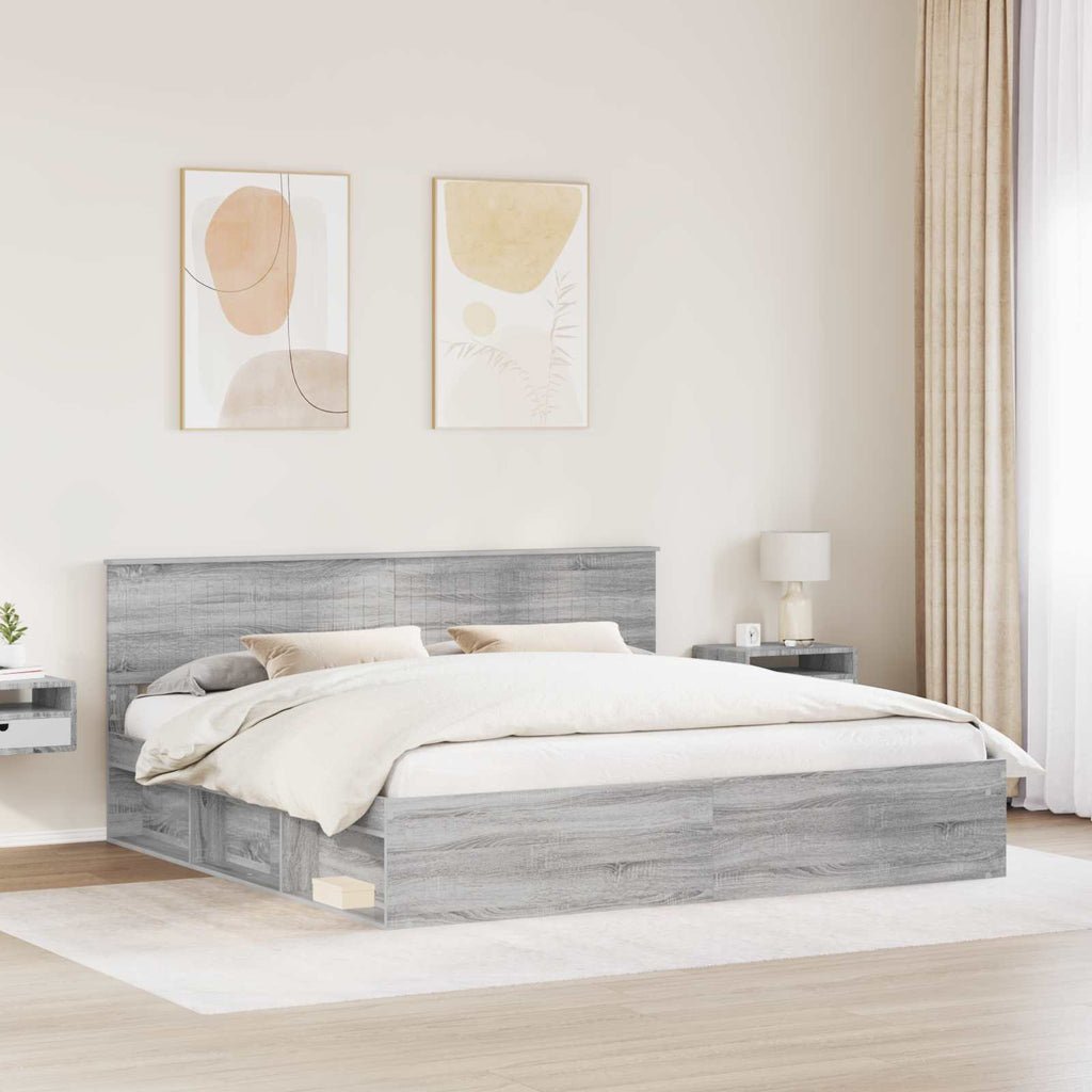 vidaXL Ramka łóżka Szary Sonoma 200 x 200 cm Lite drewno sosnowe