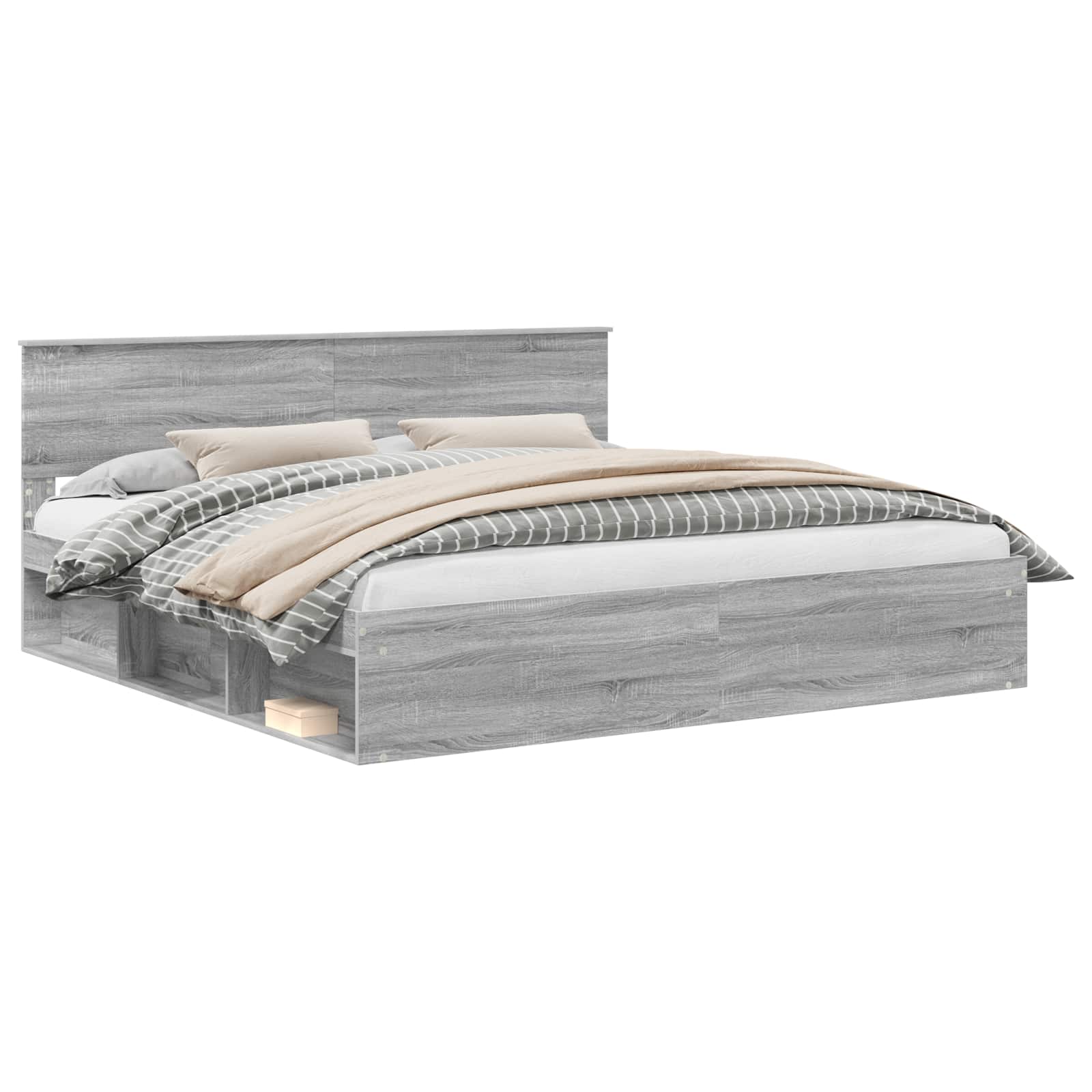 vidaXL Ramka łóżka Szary Sonoma 200 x 200 cm Lite drewno sosnowe