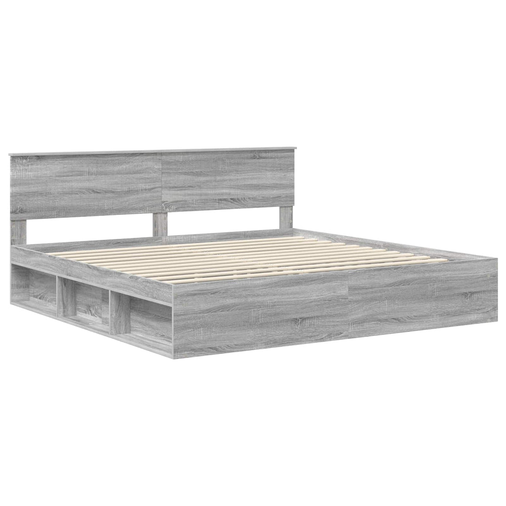 vidaXL Ramka łóżka Szary Sonoma 200 x 200 cm Lite drewno sosnowe