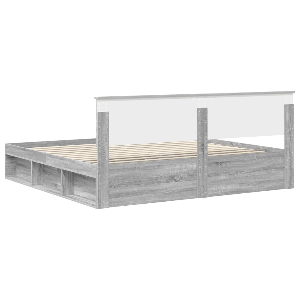 vidaXL Ramka łóżka Szary Sonoma 200 x 200 cm Lite drewno sosnowe
