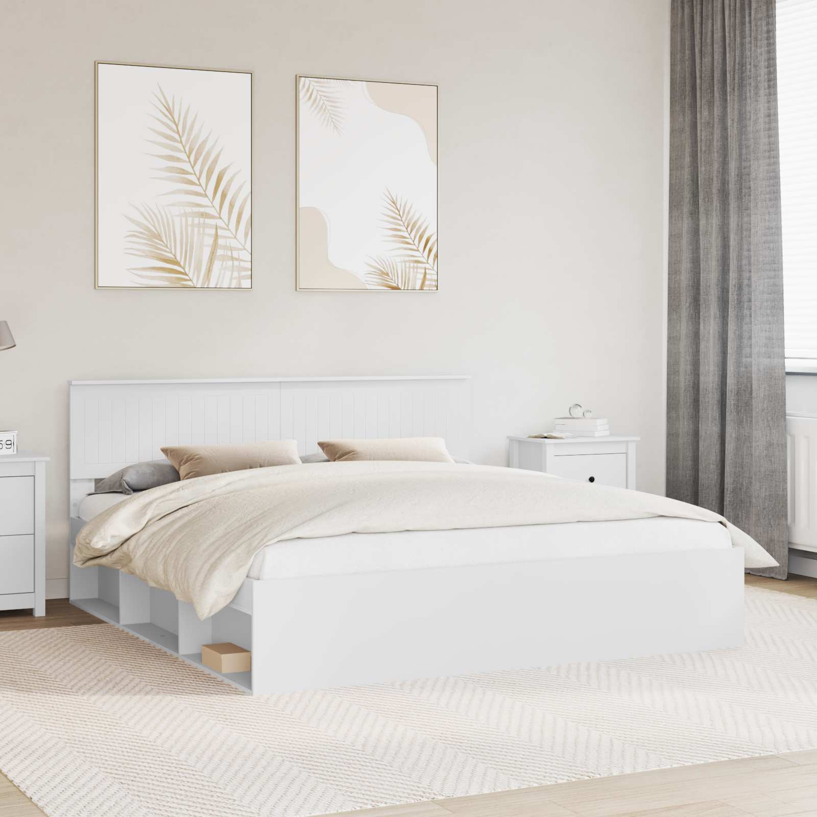 vidaXL Ramka łóżka Z zagłówkiem Biały 180 x 200 cm Lite drewno sosnowe