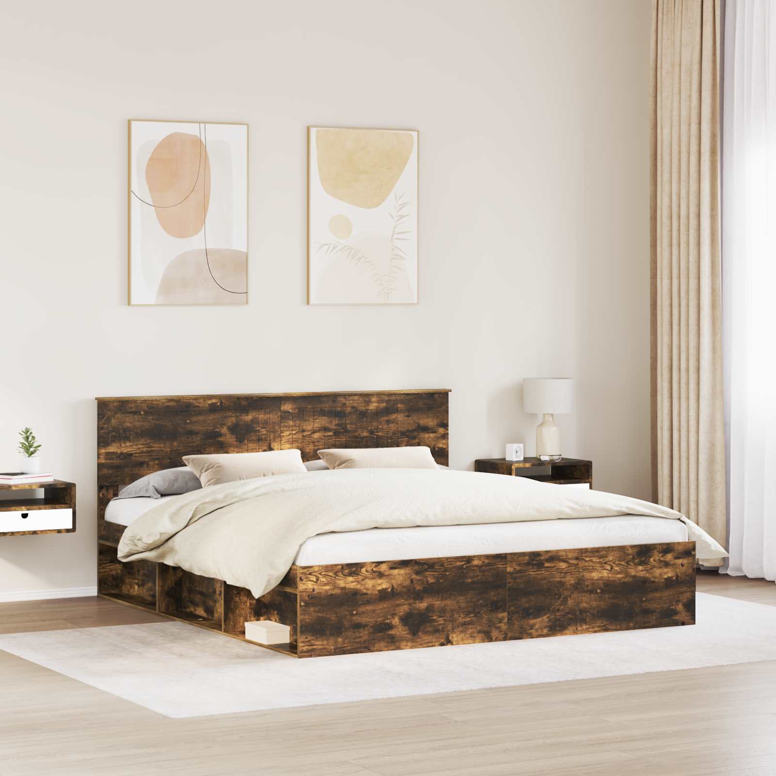 vidaXL Ramka łóżka Dąb wędzony 180 x 200 cm Lite drewno sosnowe
