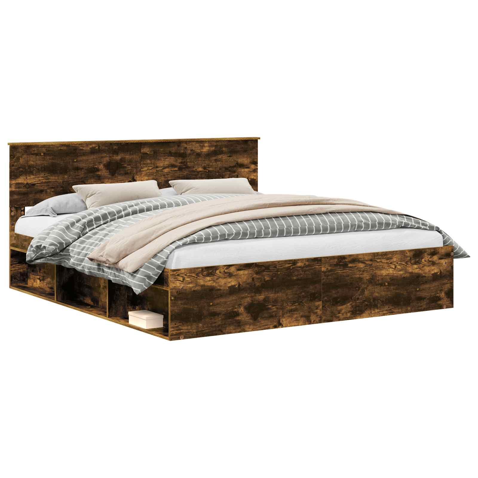 vidaXL Ramka łóżka Dąb wędzony 180 x 200 cm Lite drewno sosnowe