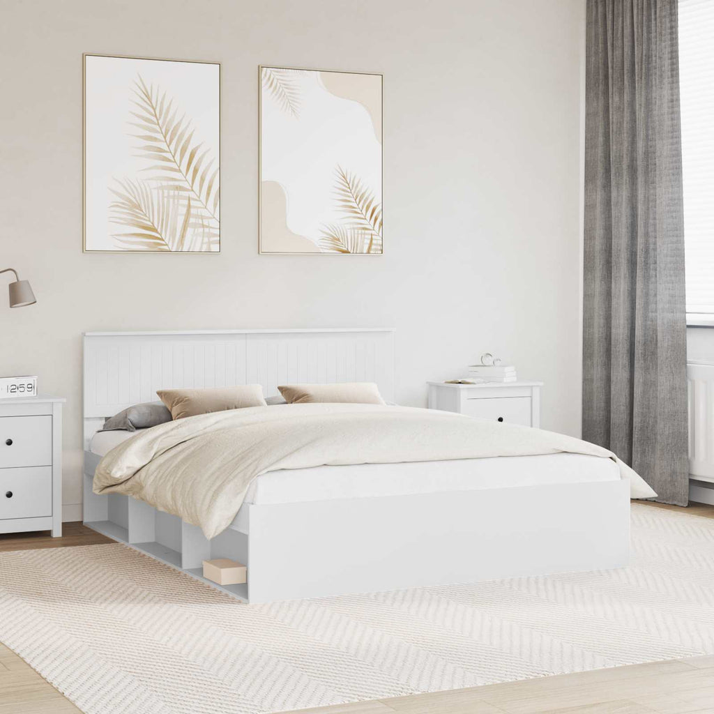 vidaXL Ramka łóżka Z zagłówkiem Biały 160 x 200 cm Lite drewno sosnowe