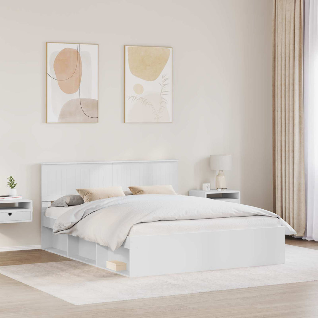 vidaXL Ramka łóżka Z zagłówkiem Biały 160 x 200 cm Lite drewno sosnowe