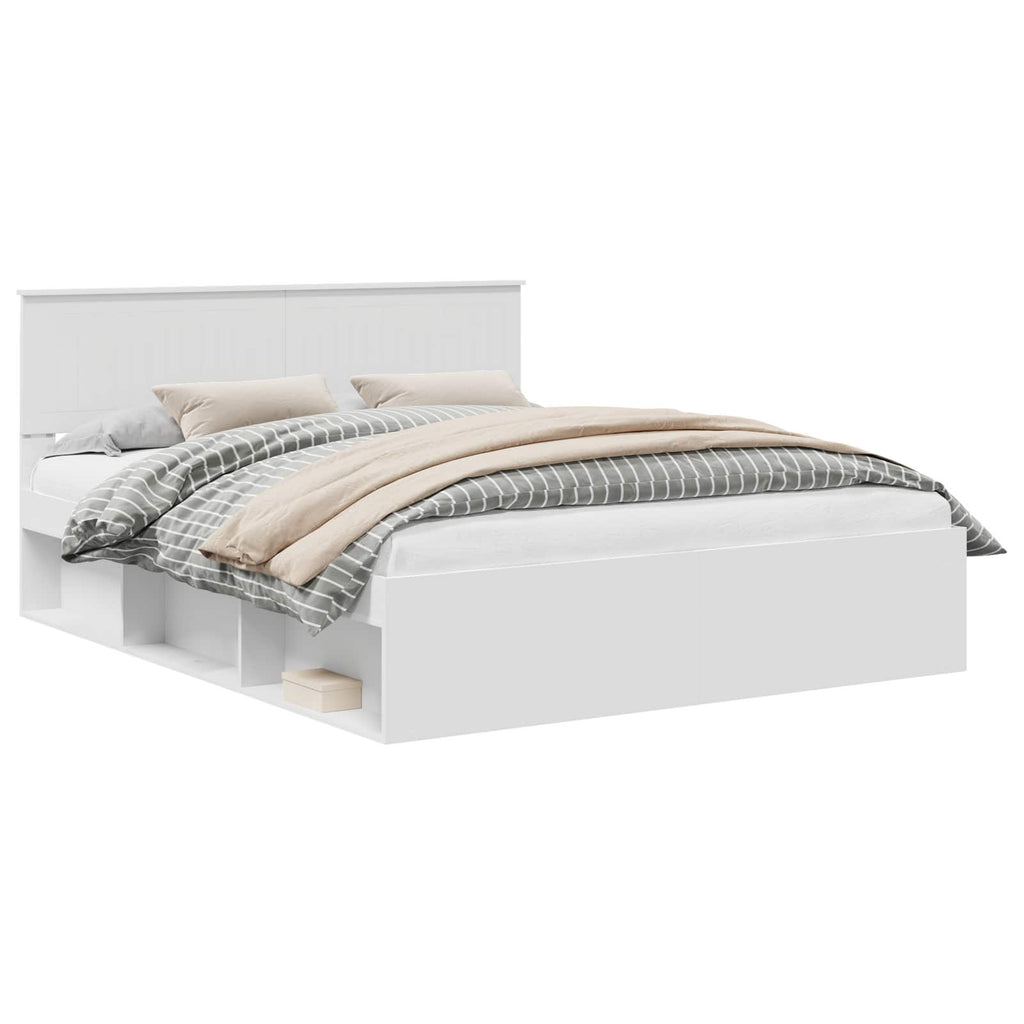 vidaXL Ramka łóżka Z zagłówkiem Biały 160 x 200 cm Lite drewno sosnowe
