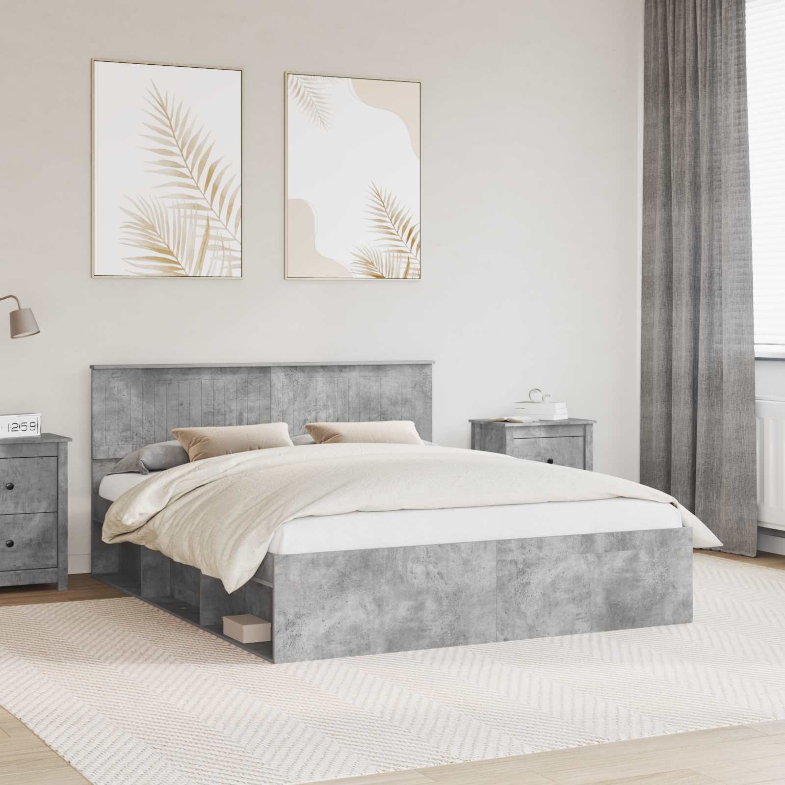 vidaXL Ramka łóżka Betonowy 160 x 200 cm Lite drewno sosnowe