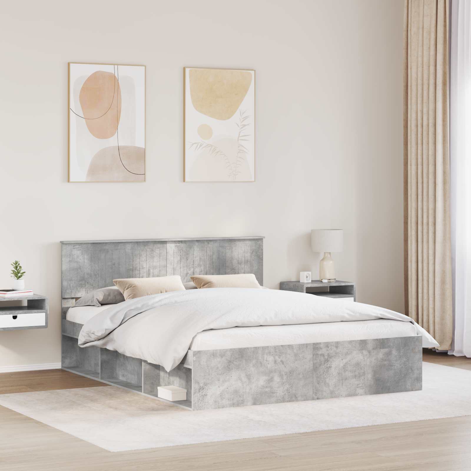 vidaXL Ramka łóżka Betonowy 160 x 200 cm Lite drewno sosnowe