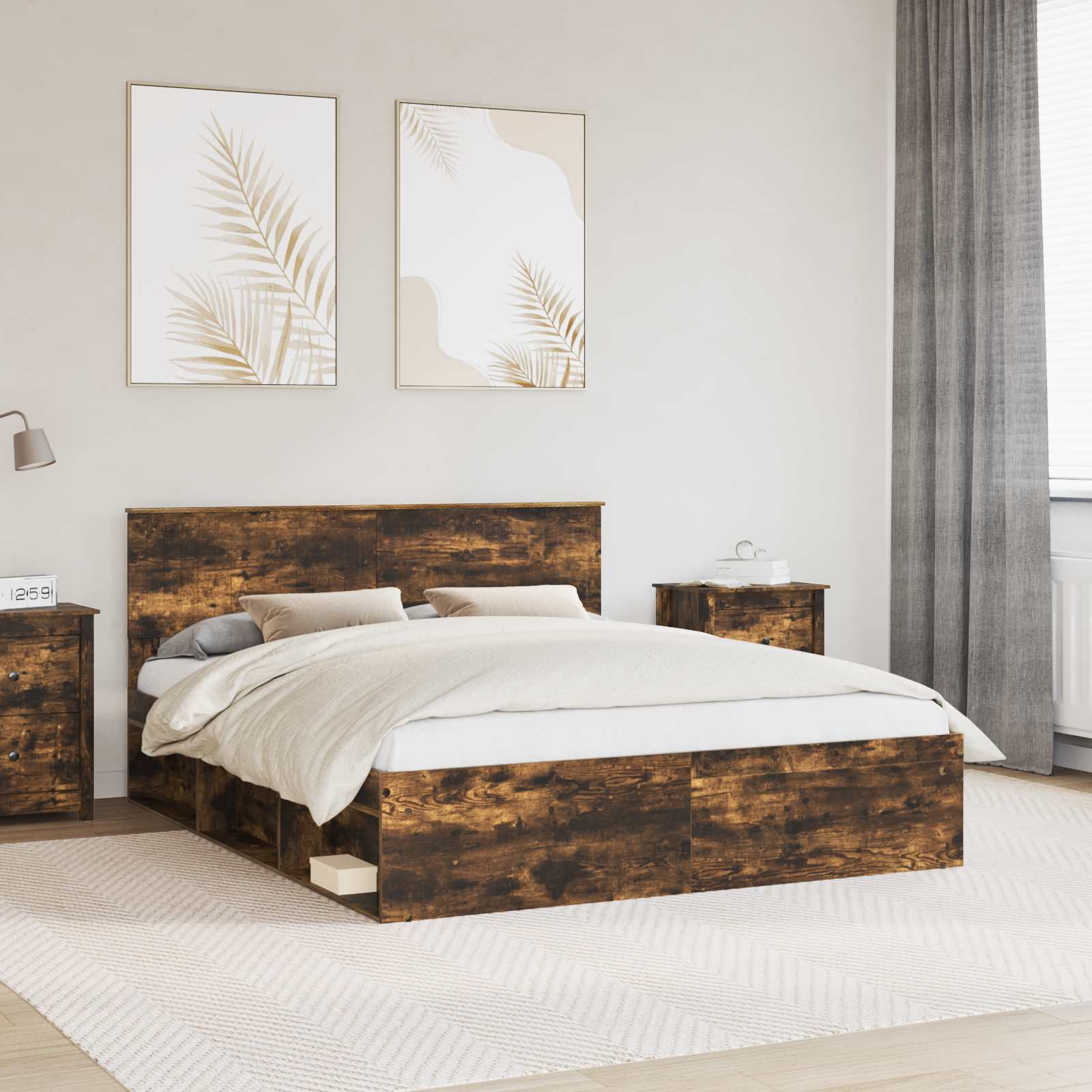 vidaXL Ramka łóżka Dąb wędzony 160 x 200 cm Lite drewno sosnowe