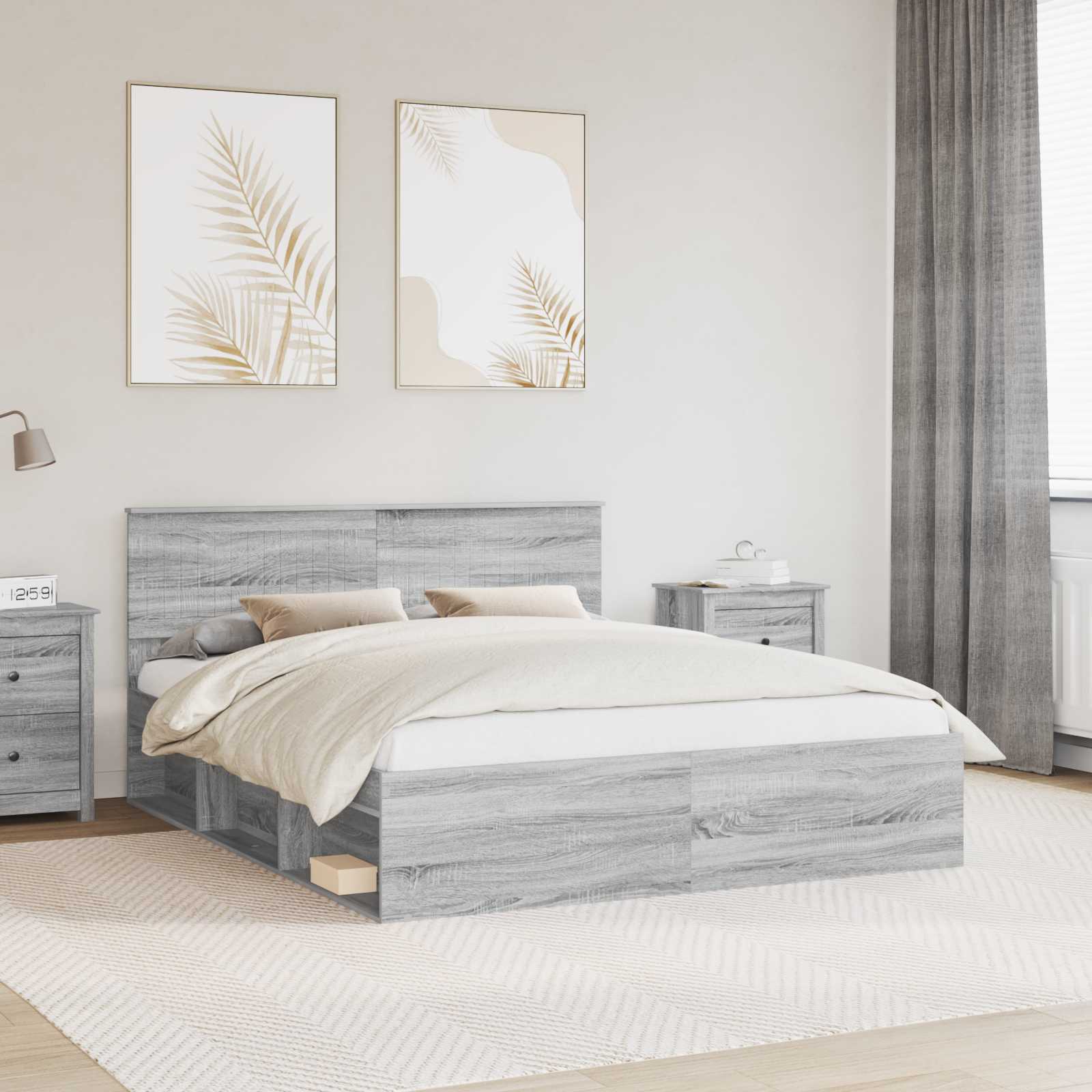 vidaXL Ramka łóżka Szary Sonoma 160 x 200 cm Lite drewno sosnowe
