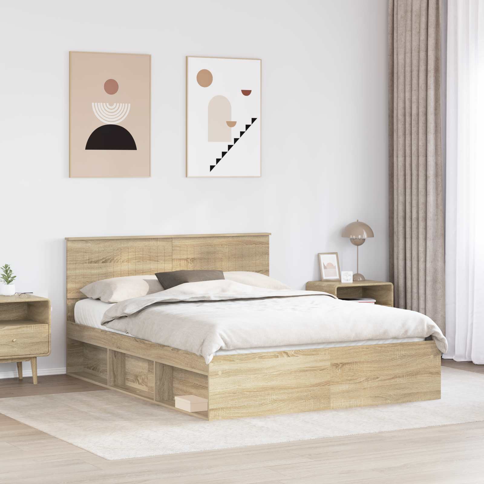 vidaXL Ramka łóżka Dąb Sonoma 150 x 200 cm Lite drewno sosnowe