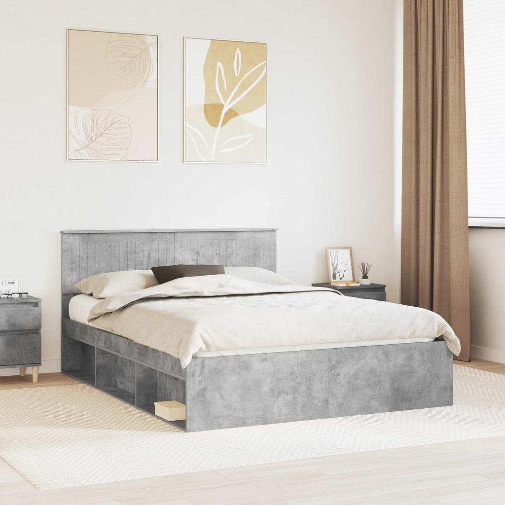 vidaXL Ramka łóżka Szary beton 150 x 200 cm Lite drewno sosnowe